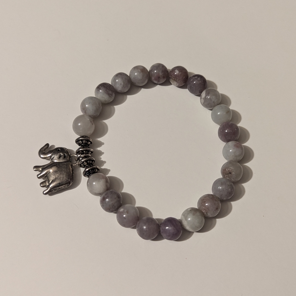Purple Beaded Bracelet with Elephant Charm